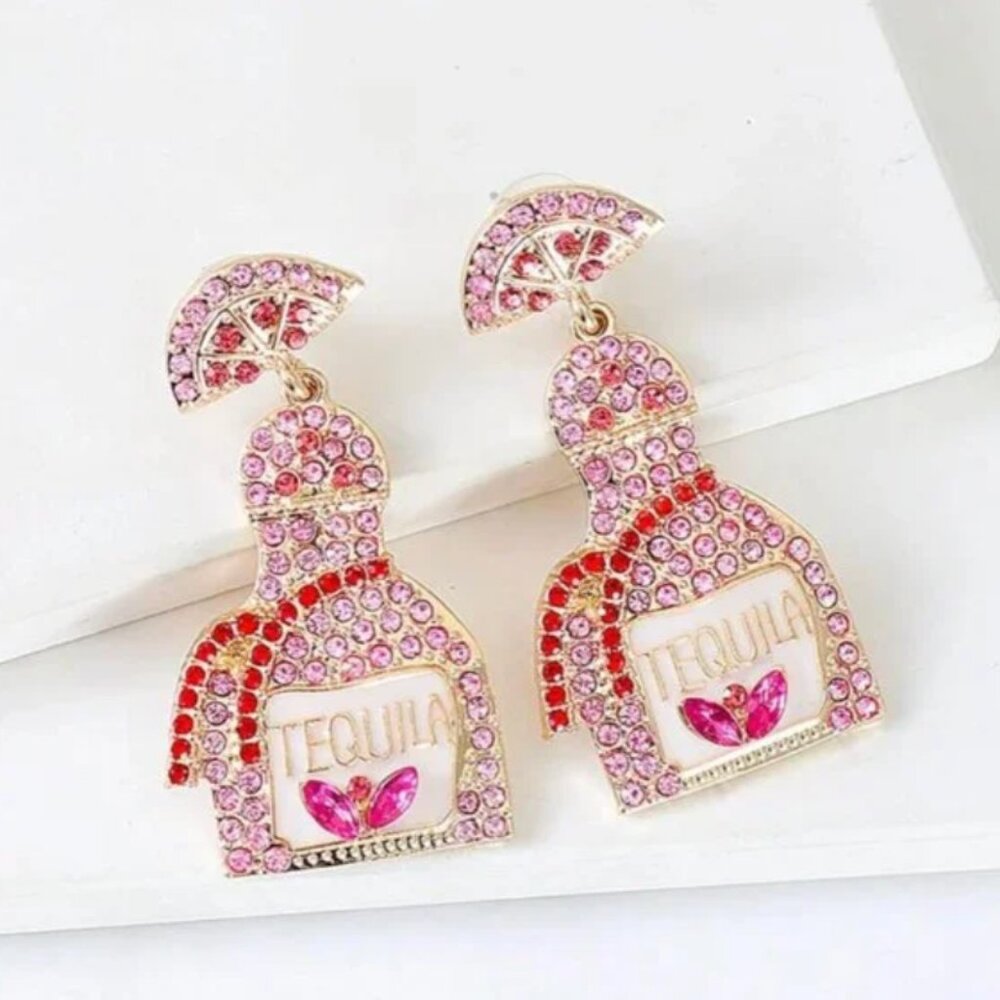 ⭐️💍💍FREE Tequila Alcohol Drink Party Rhinestone Boho Hipster Pop Deco Earrings